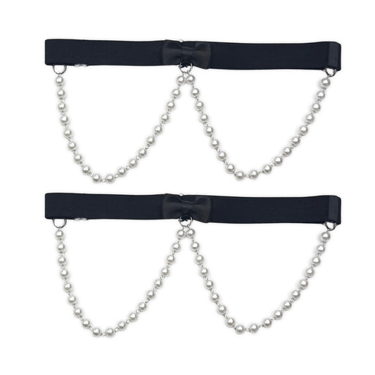 Black Bow Faux Pearl Leg Garters
