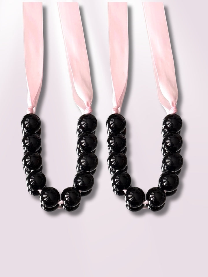 Mademoiselle Black Pearl Pink Satin Ties
