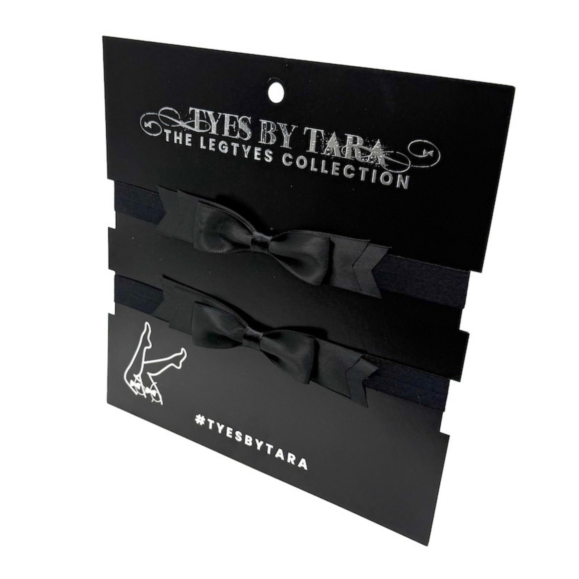 Black Satin Bow Leg Garters on Black Card