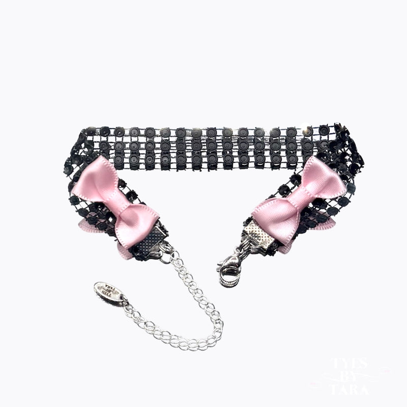 Black Sparkly Bow Anklet with Pink Bows