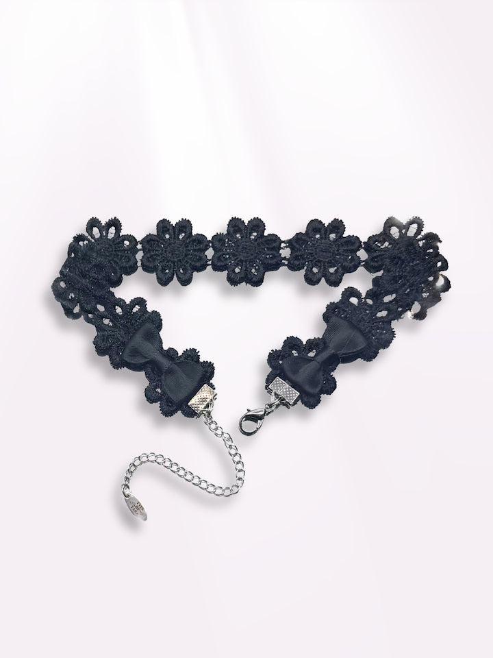 blossom black flower choker back view with bows