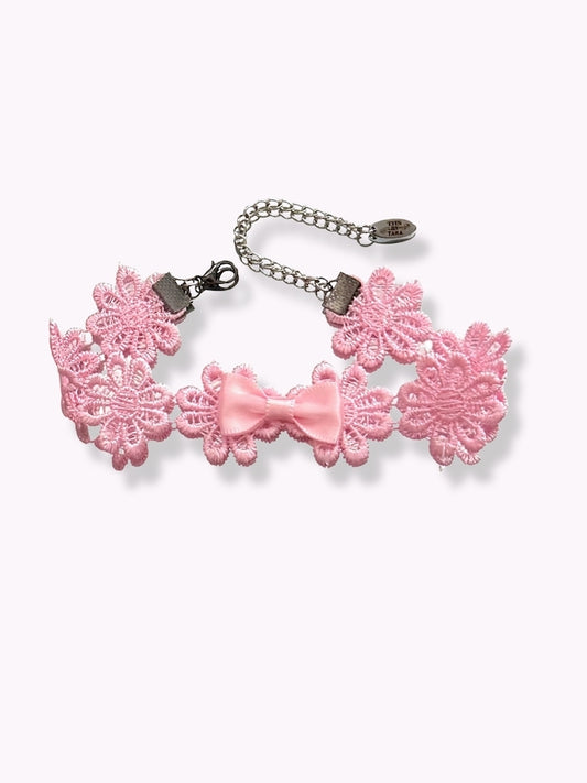 blossom pink flower anklet with pink satin bow