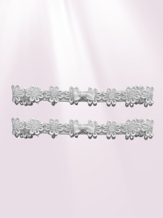 Blossom White Flower Leg Garters with Bow Details