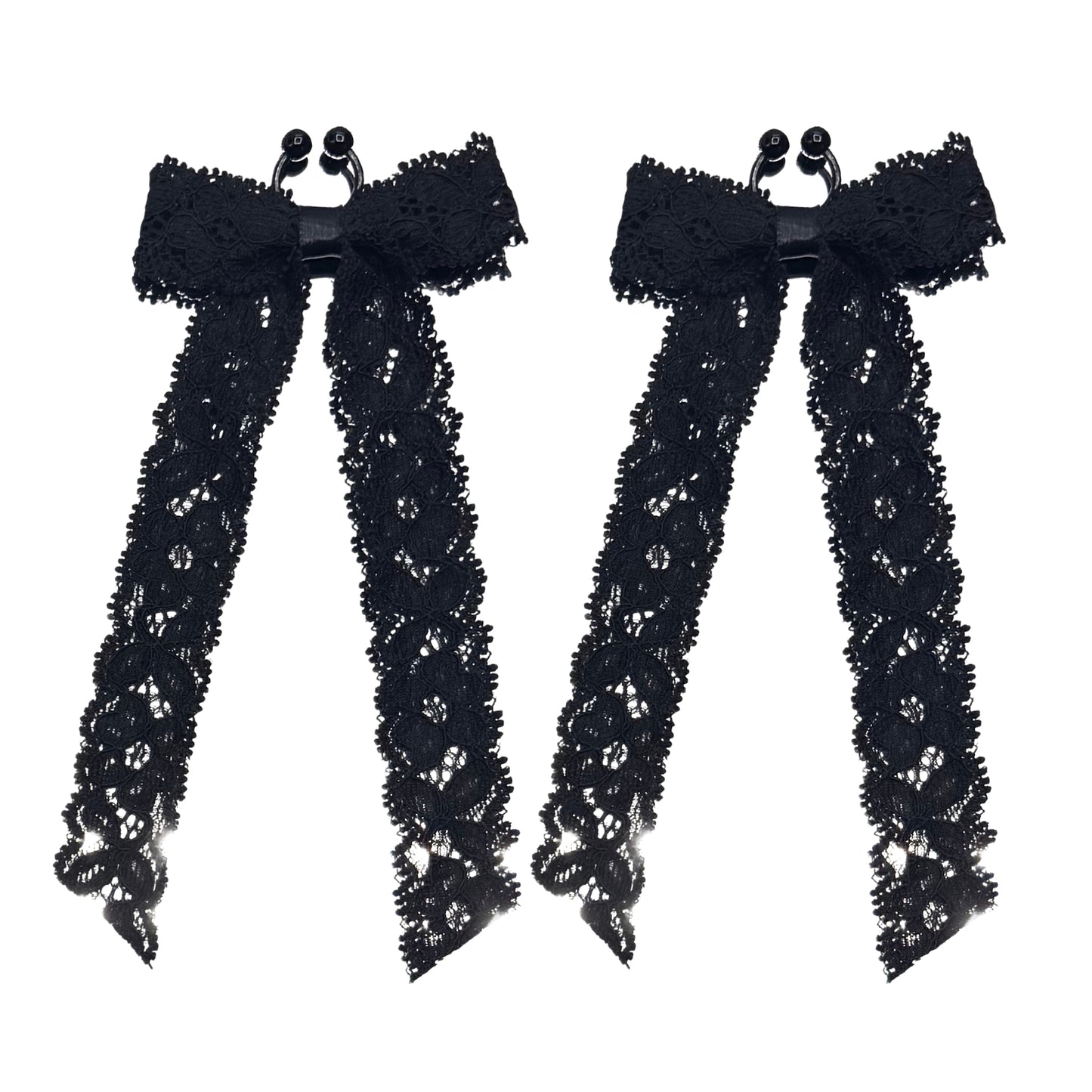 black lace bow nipple clamps with long tails
