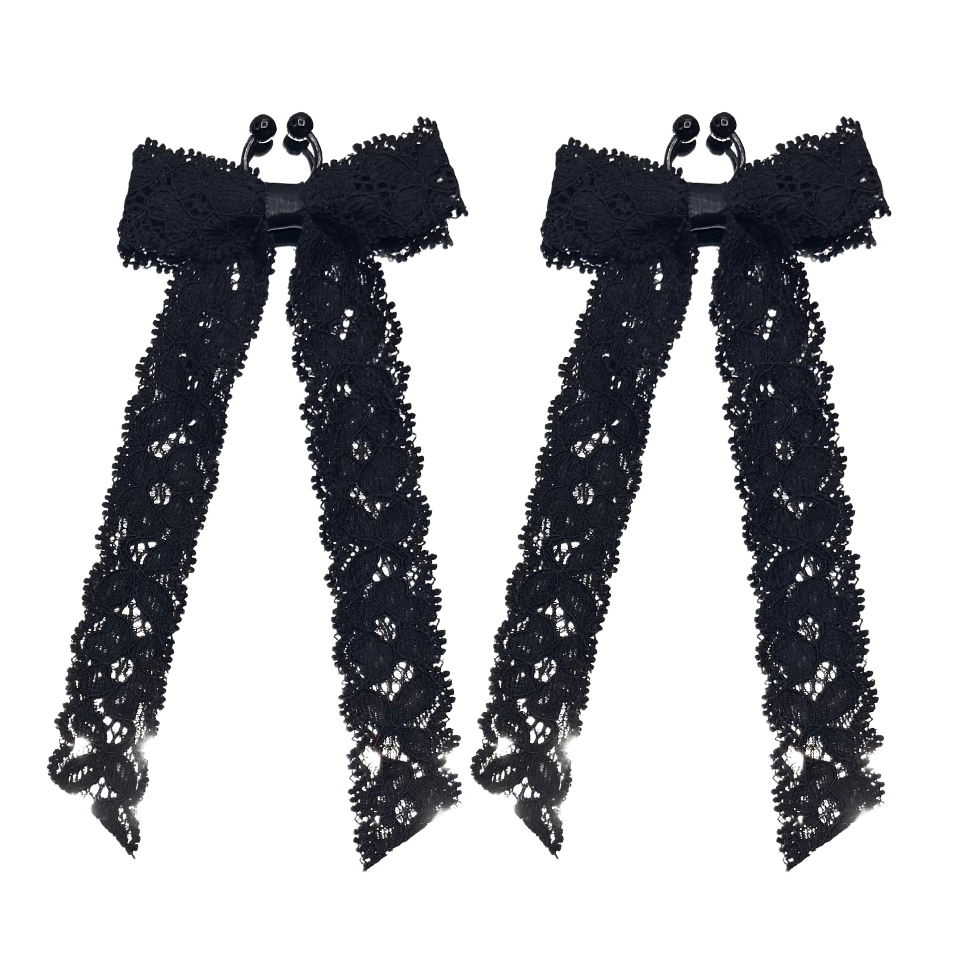 black lace bow nipple clamps with long tails