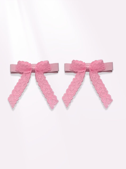 bougee pink lace bow heel straps 