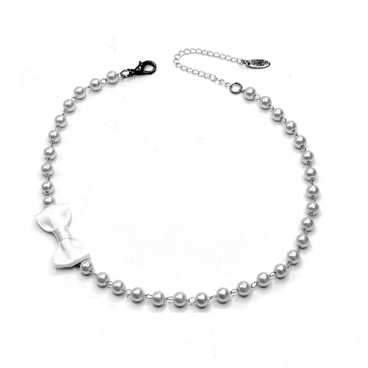 Pearl Necklace with White Bow on white background