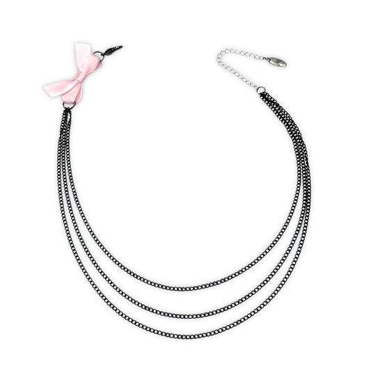 Vice Pink Bow Necklaces with Layered Black Chain