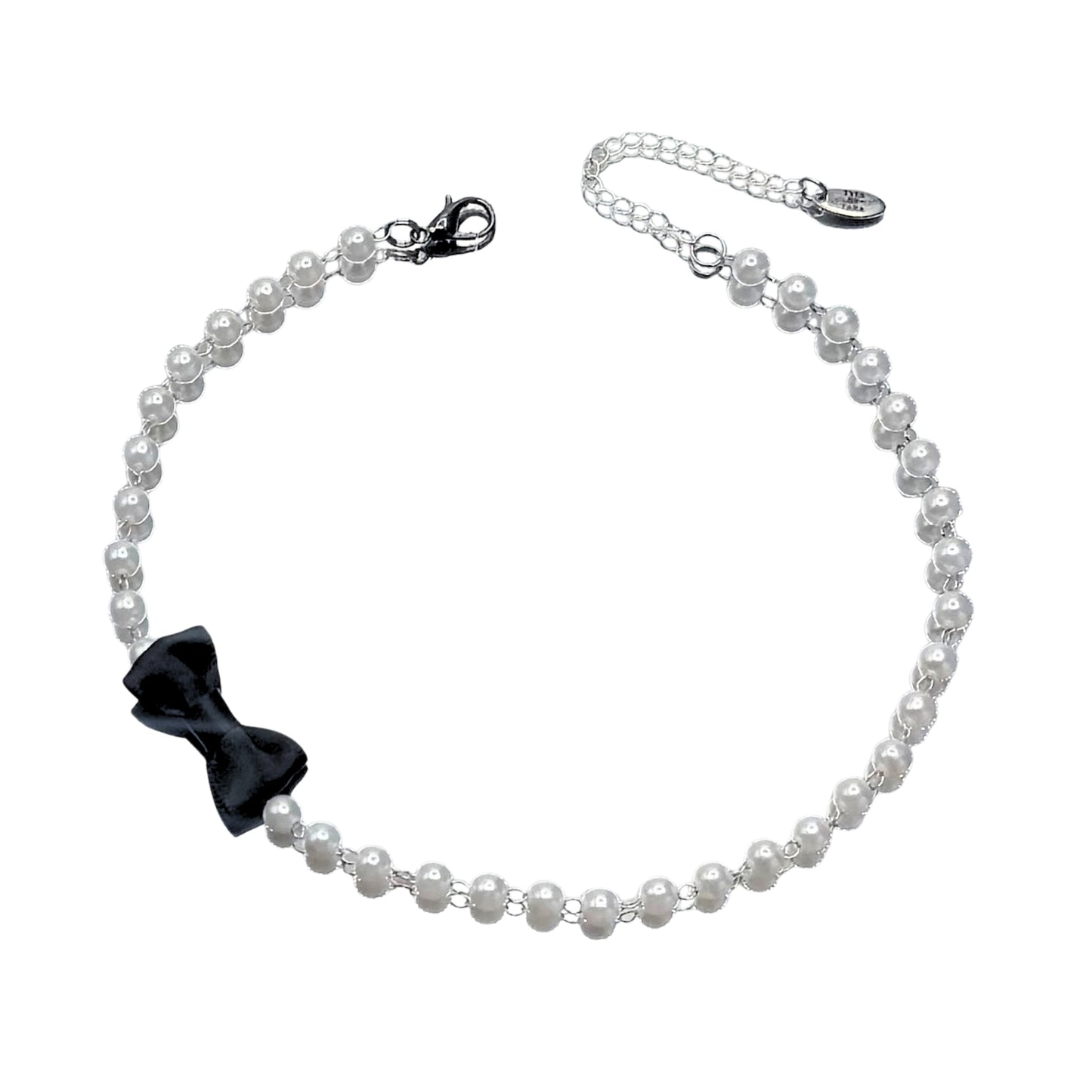 centerfold pearl black bow necklace