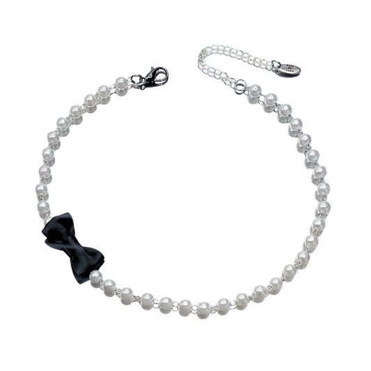 centerfold pearl black bow necklace
