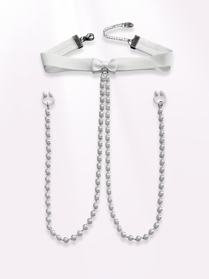 centerfold pearl bow choker nipple clamps