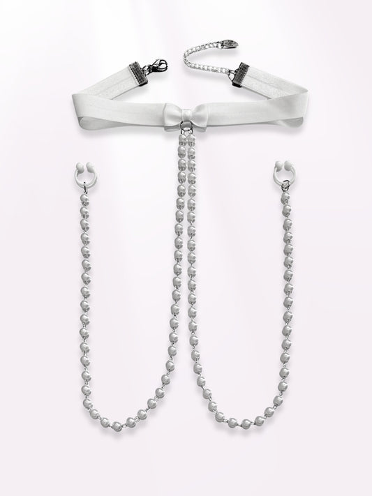 centerfold pearl bow choker nipple clamps