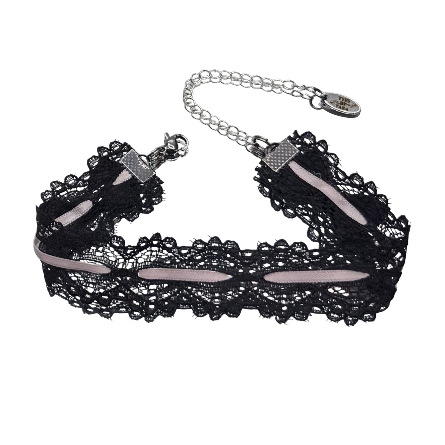 Chantilly Black Pink Lace Bow Anklet 