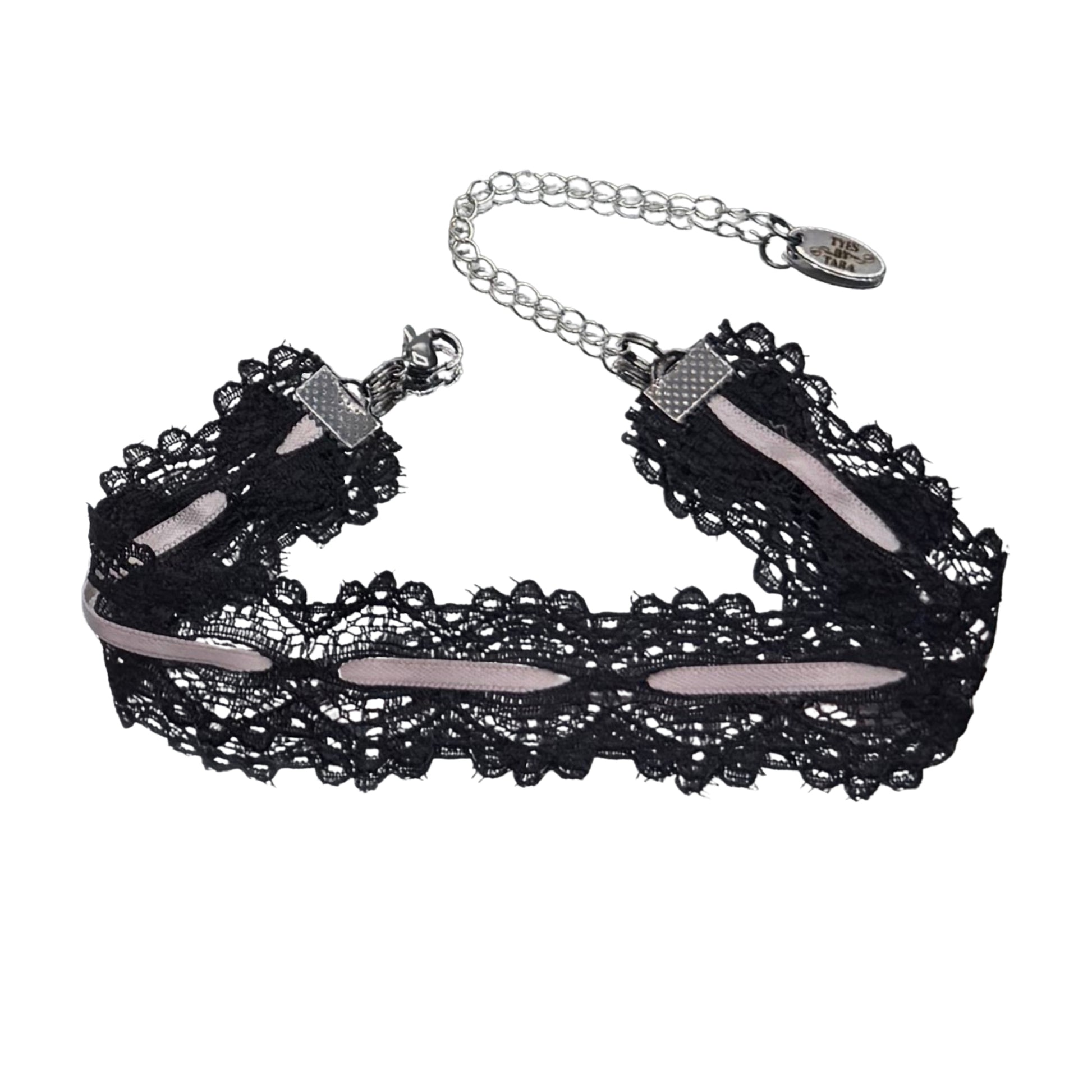 Chantilly Black Pink Lace Bow Anklet 