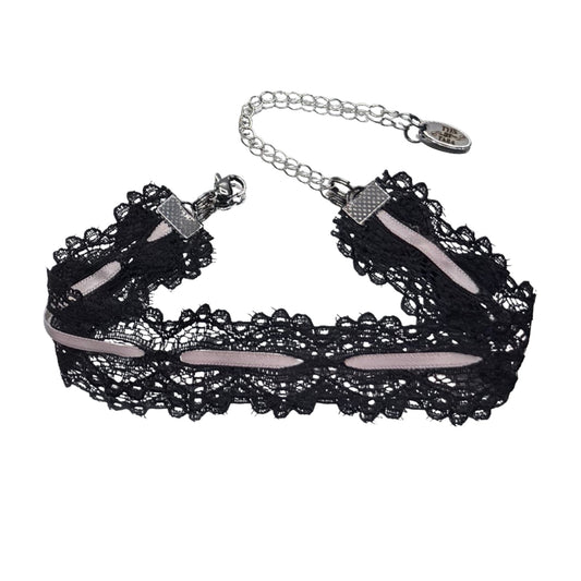 Chantilly Black Pink Lace Bow Anklet 