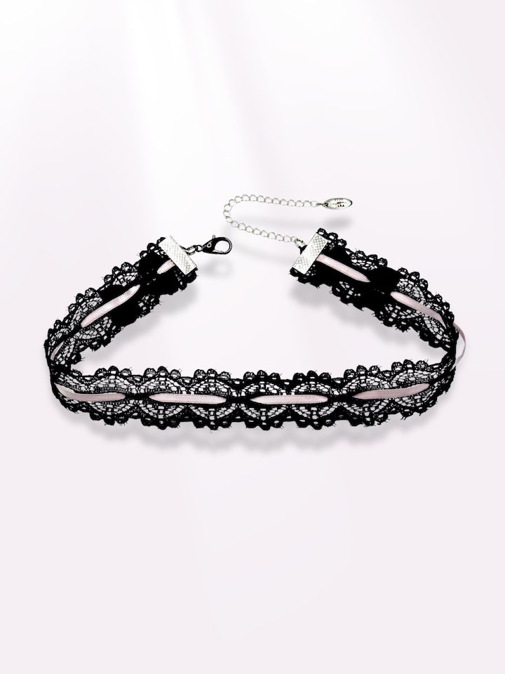 chantilly black lace pink bow choker