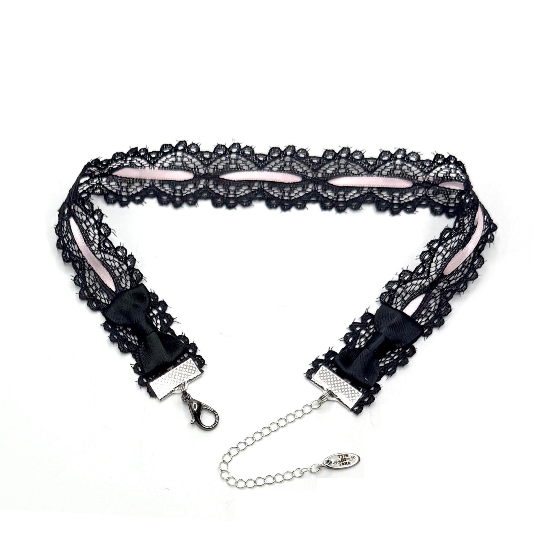Black Pink Lace Choker on White Background