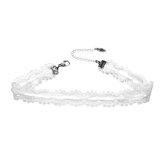 White Lace Choker with White Bows on White Background
