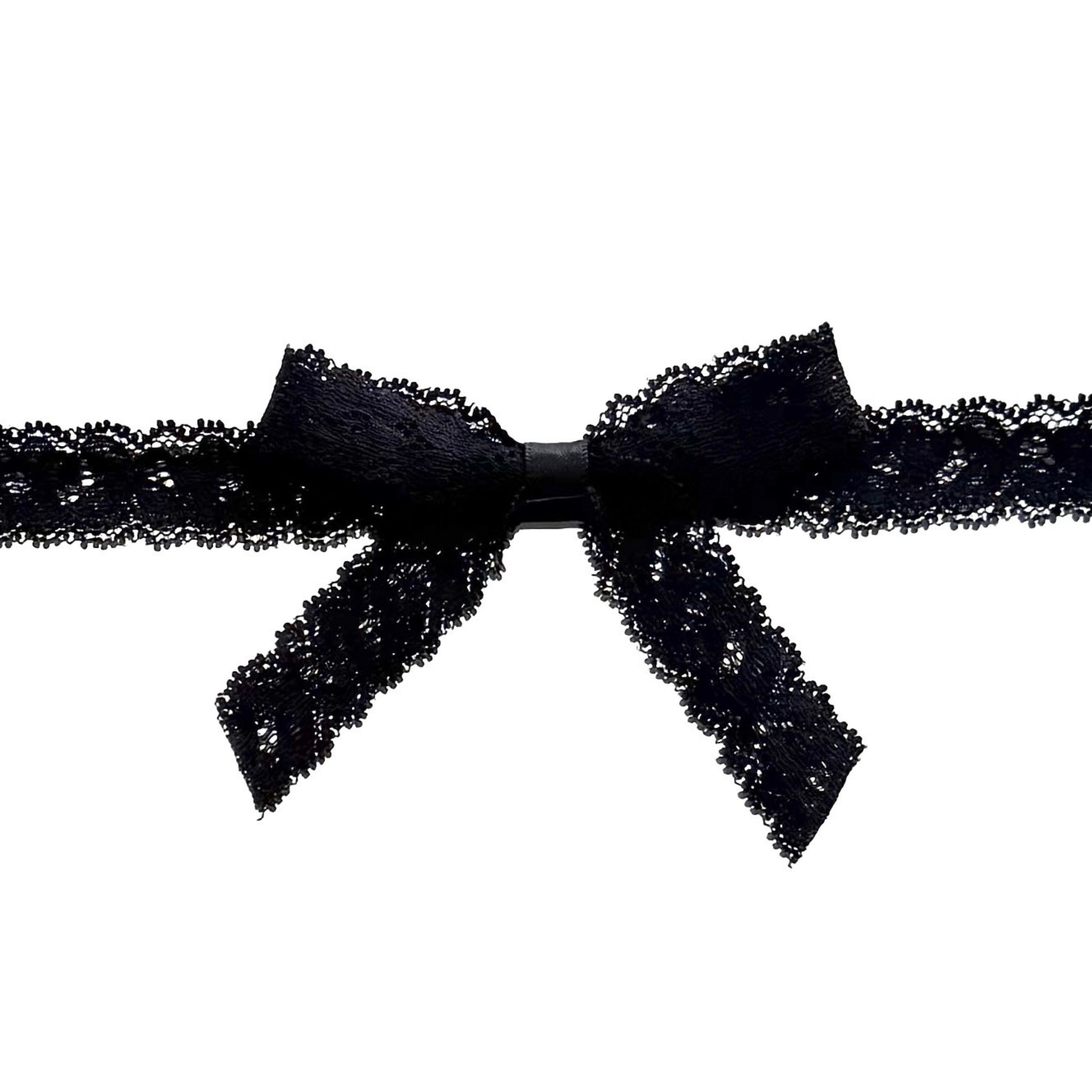 Black lace bow belt close up view on a white background