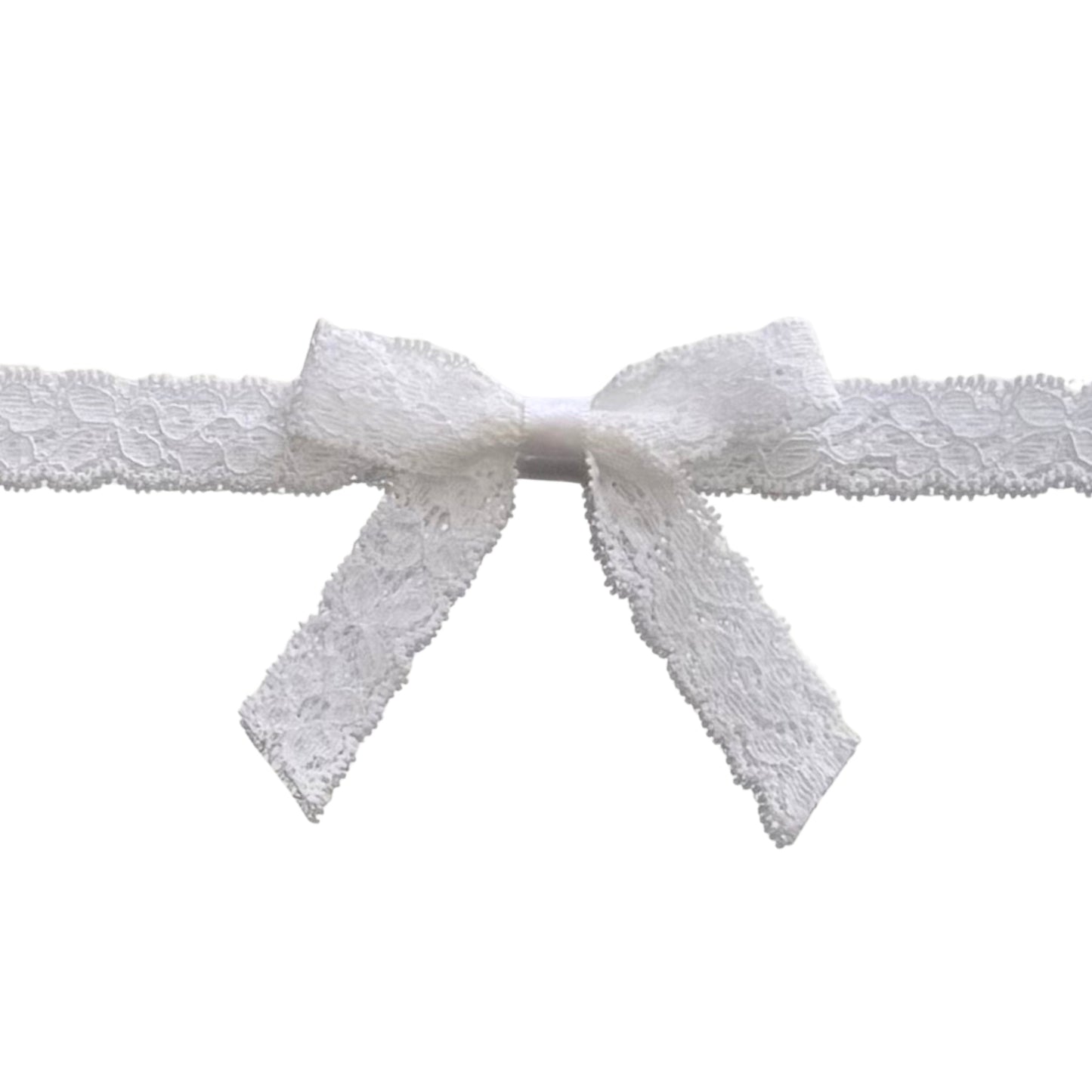 Close Up View of Bougee White Lace Bow Belt on White Background