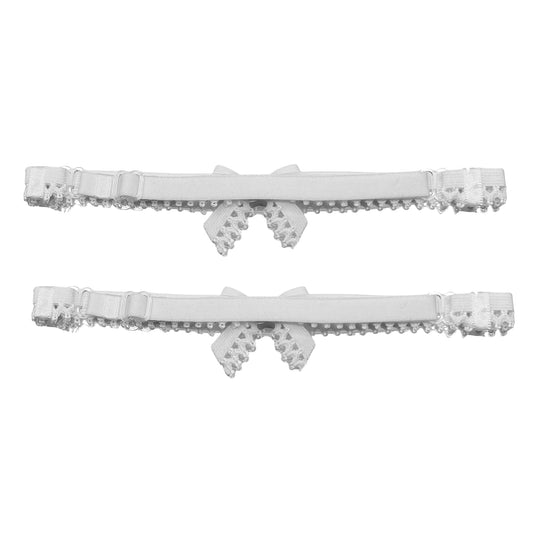 foxy white bow leg garters back view 