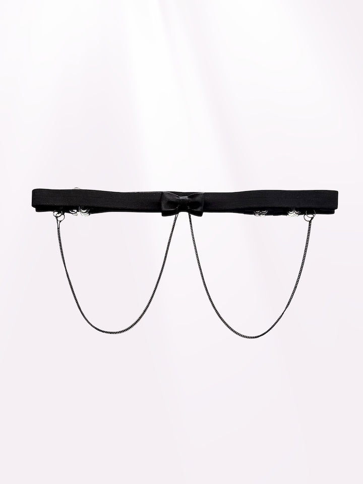 Heartbreaker Black Bow Belt with Black Chain
