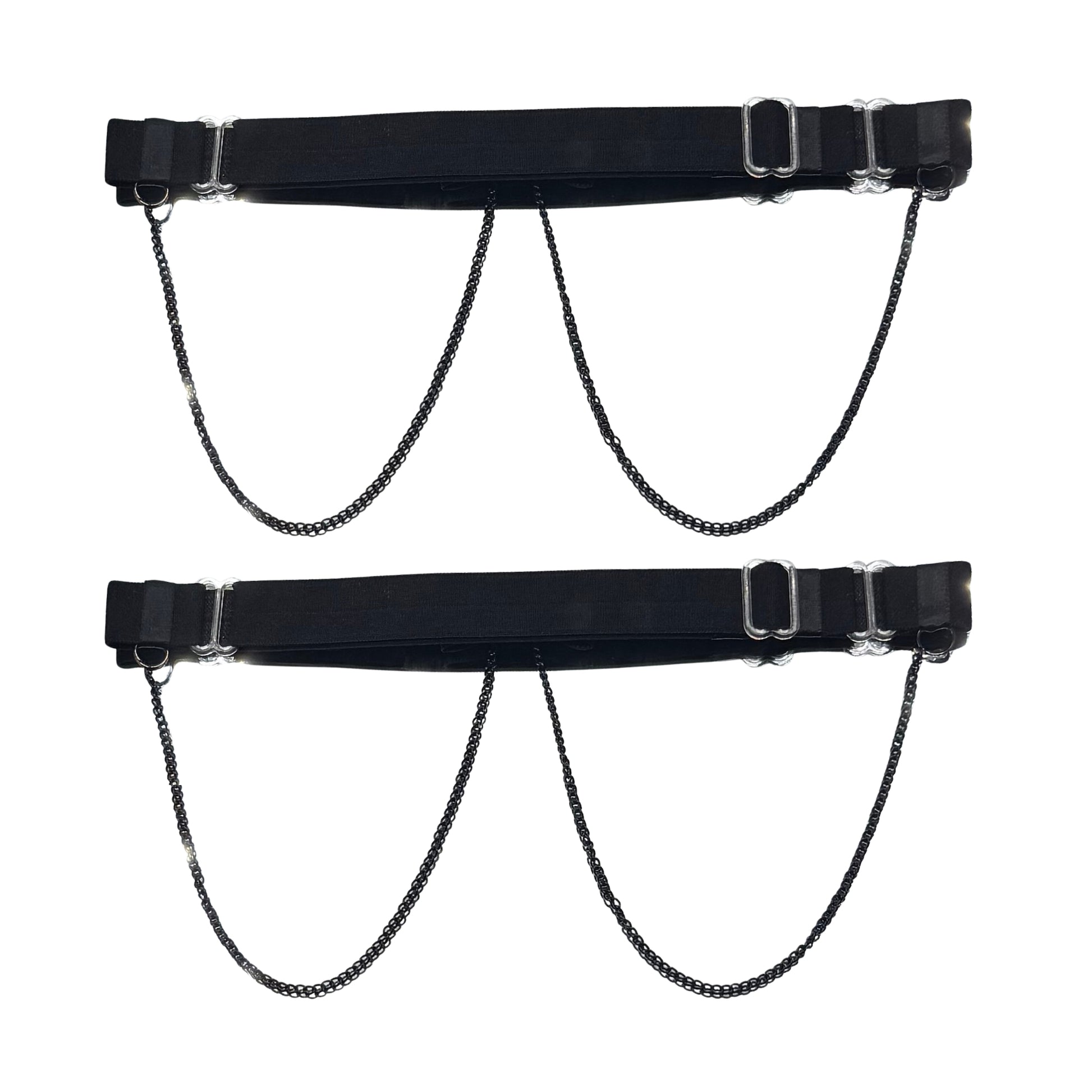 black chain leg garters back view on white background