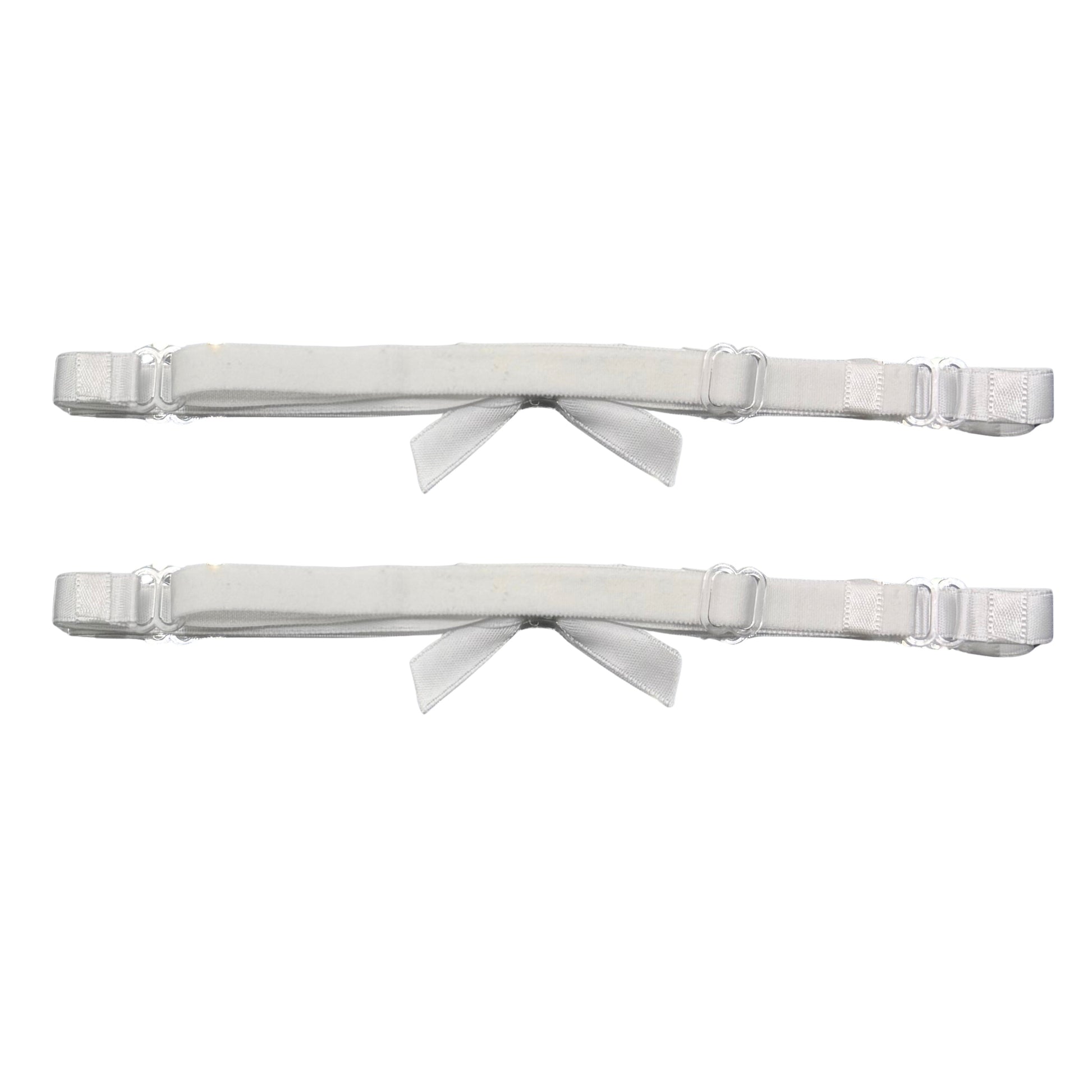 Kinkette White Bow Leg Garters on White Background Back View