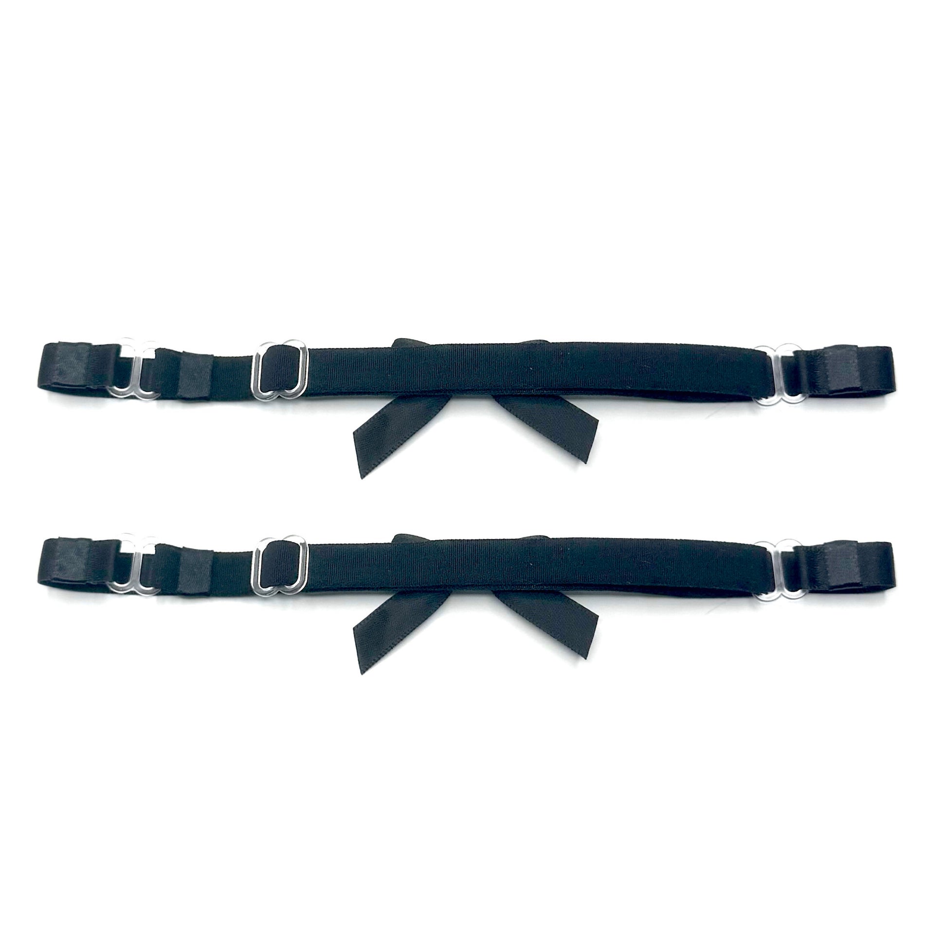 kinkette black bow leg garters back view on white background