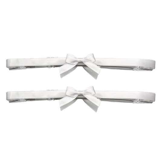 Kinkette White Bow Leg Garters on White Background
