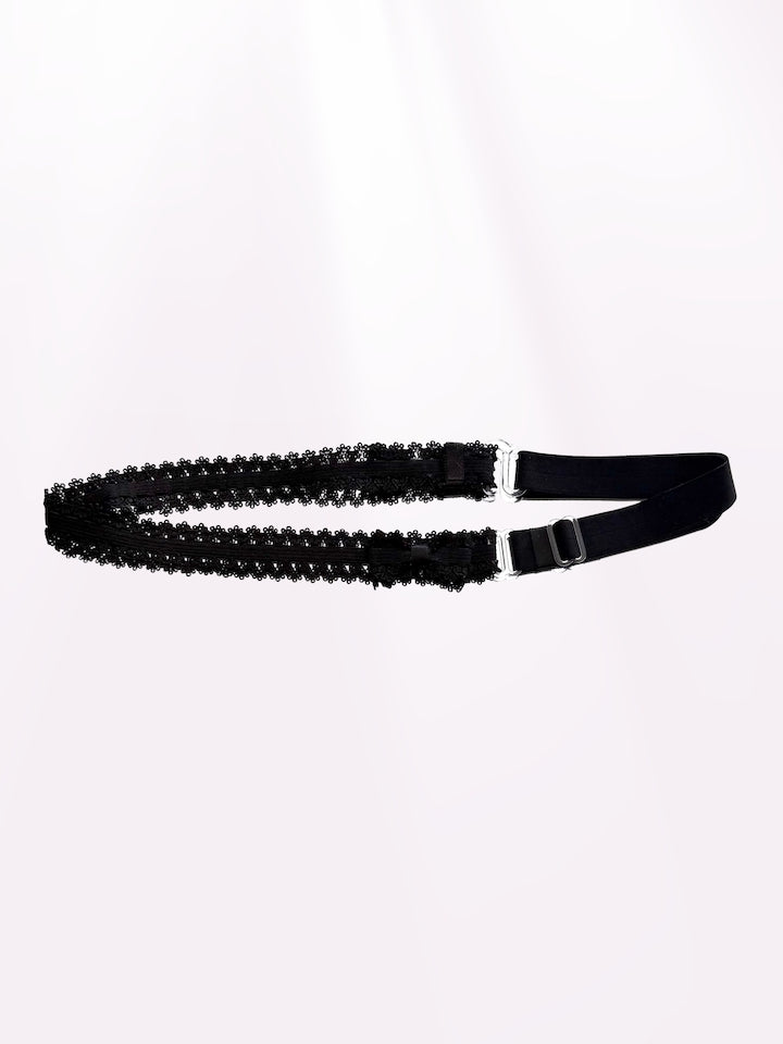 Lady Black Bow Belt showing adjustable strap