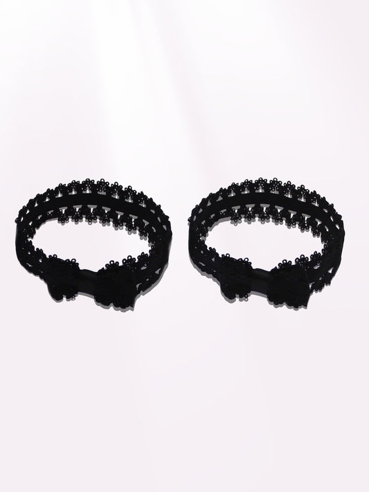 lady heels straps with bow detail with frilly elastic edged accents