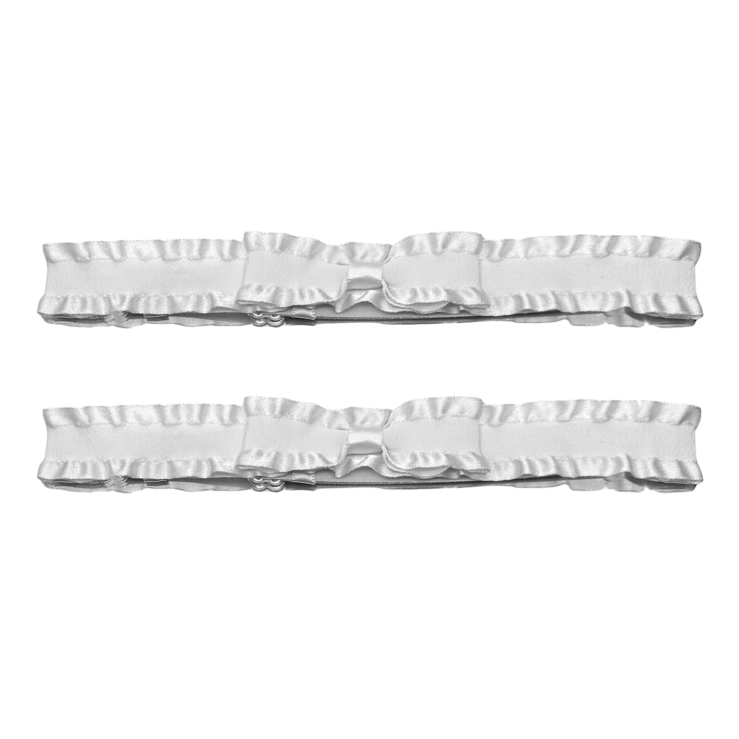 White Ruffled Bow Leg Garters on White Background