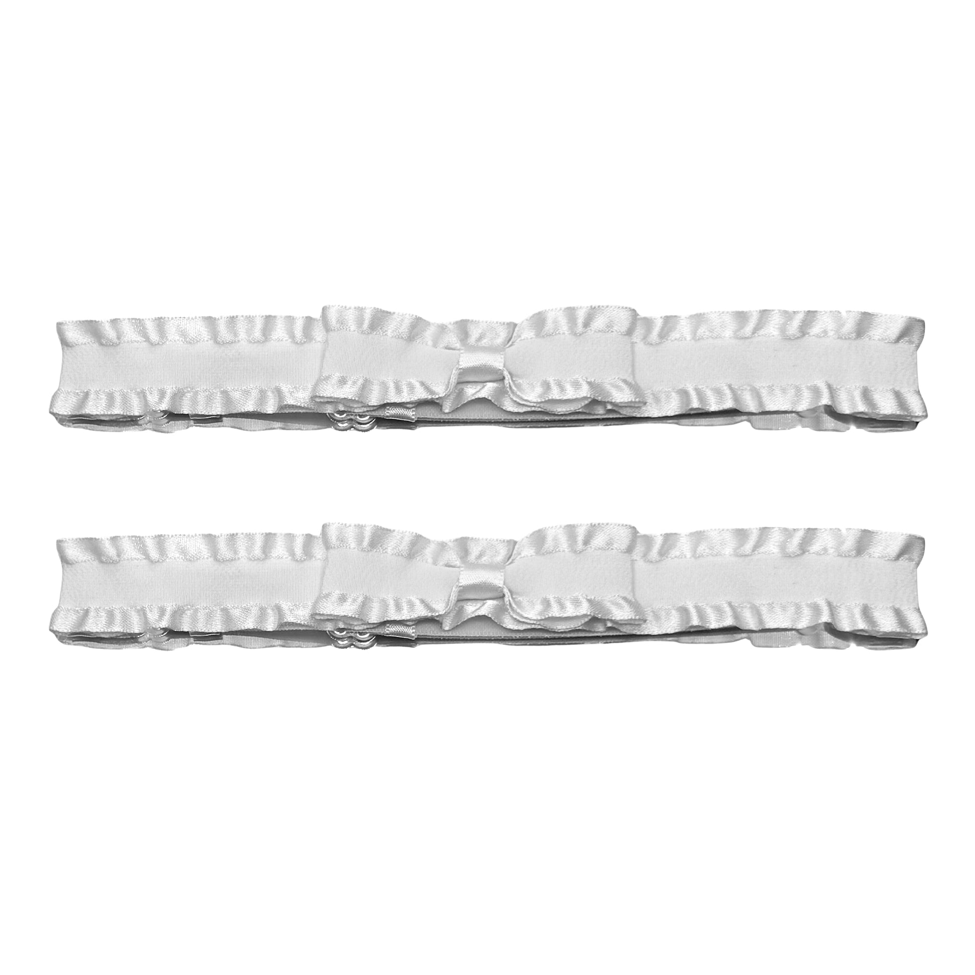 White Ruffled Bow Leg Garters on White Background