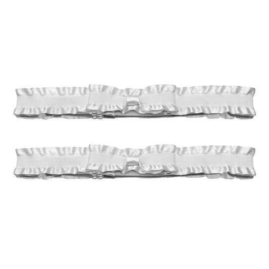White Ruffled Bow Leg Garters on White Background