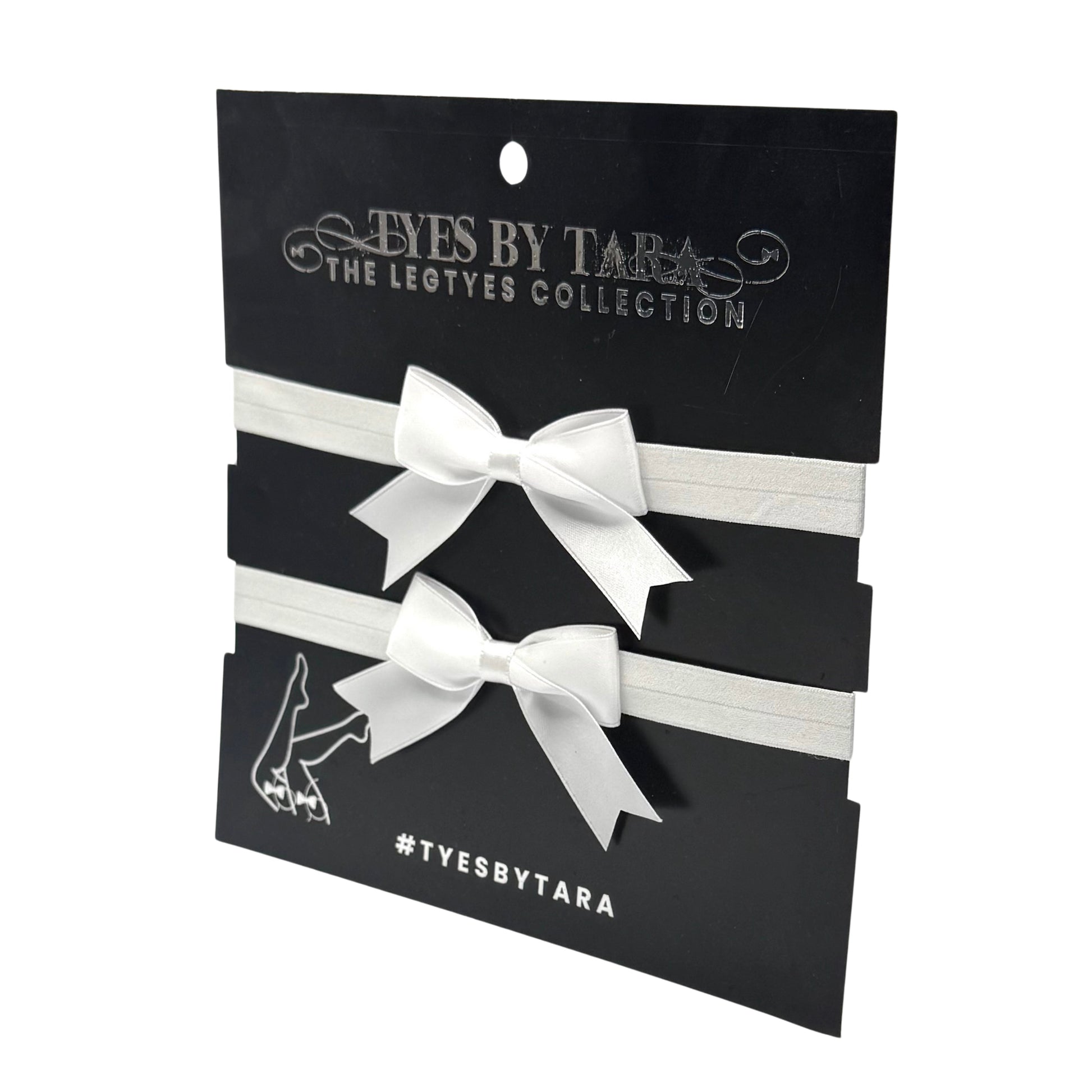 White Bow Leg Garters on White Background