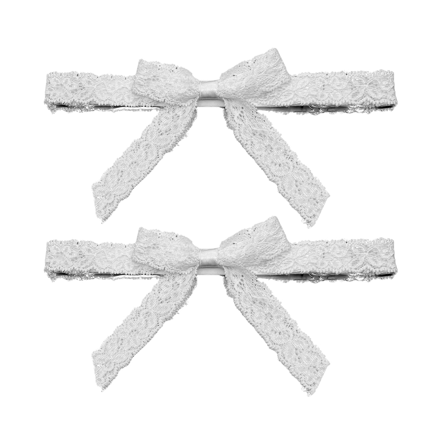 bougee white lace bow leg garters on white background