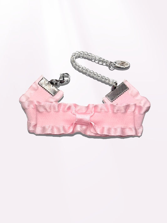 maiden pink ruffle bracelet on pink background
