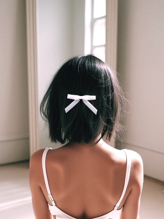 marie antoinette white hair bow on brunette