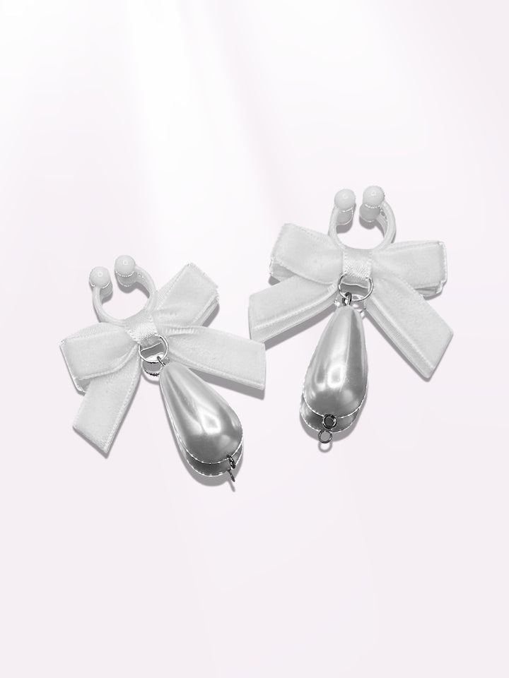 marie antoinette white velvet bow nipple clamps with pearls