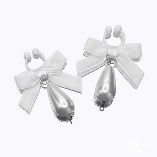 Marie Antoinette White Velvet Bow Nipple Clamps with Pearls 