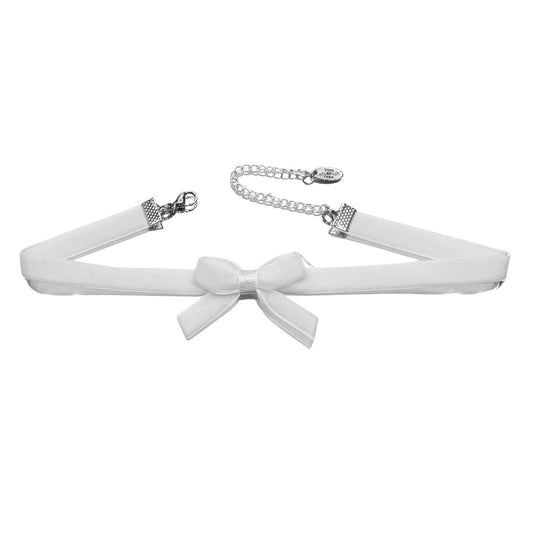 marie antoinette white velvet bow choker on white background