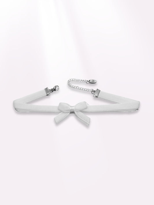 white velvet bow choker