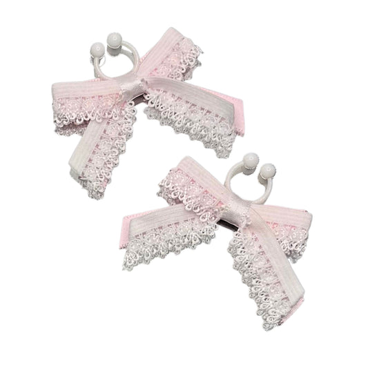 belle white lace light pink bow nipple clamps on white background