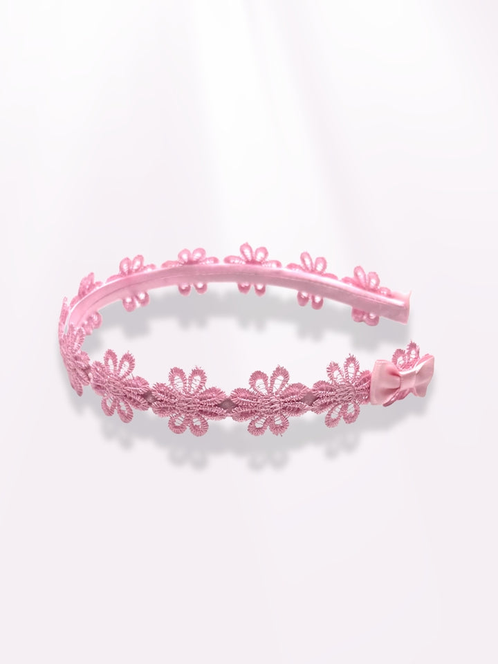 pink bow flower headband view 2 showing bows