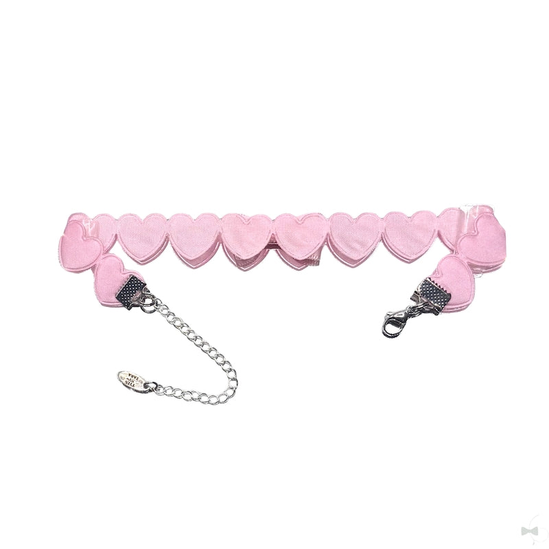 pink heart bow anklet on white background showing the extender chain and clasp