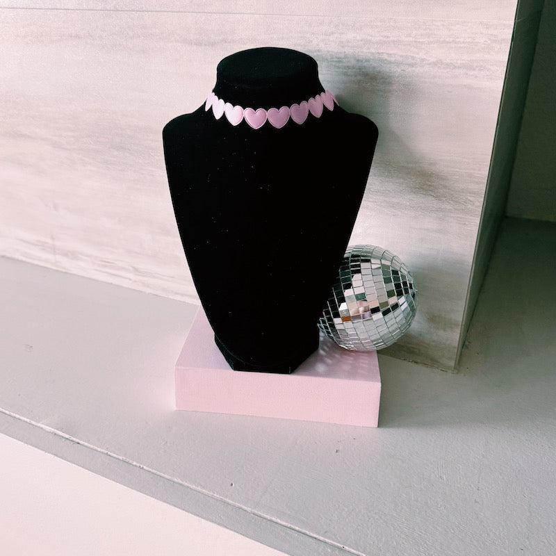 pink heart bow choker