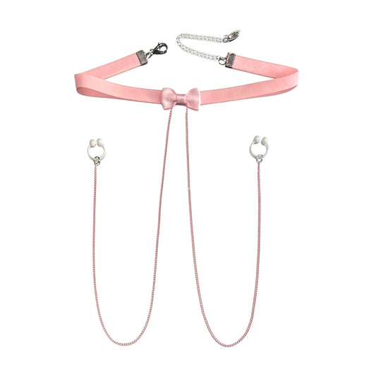 pink heartbreaker choker nipple clamp necklace on white background