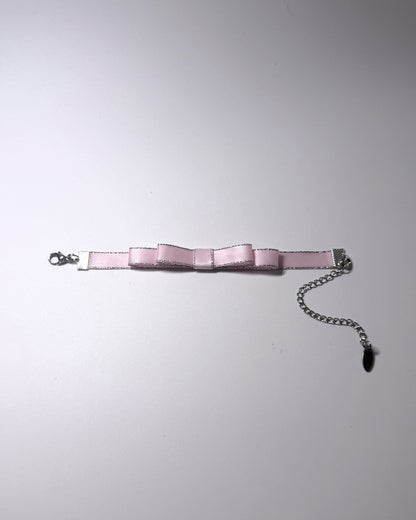 Pink Queen Bow Bracelet with Silver Metallic Trim flatlay