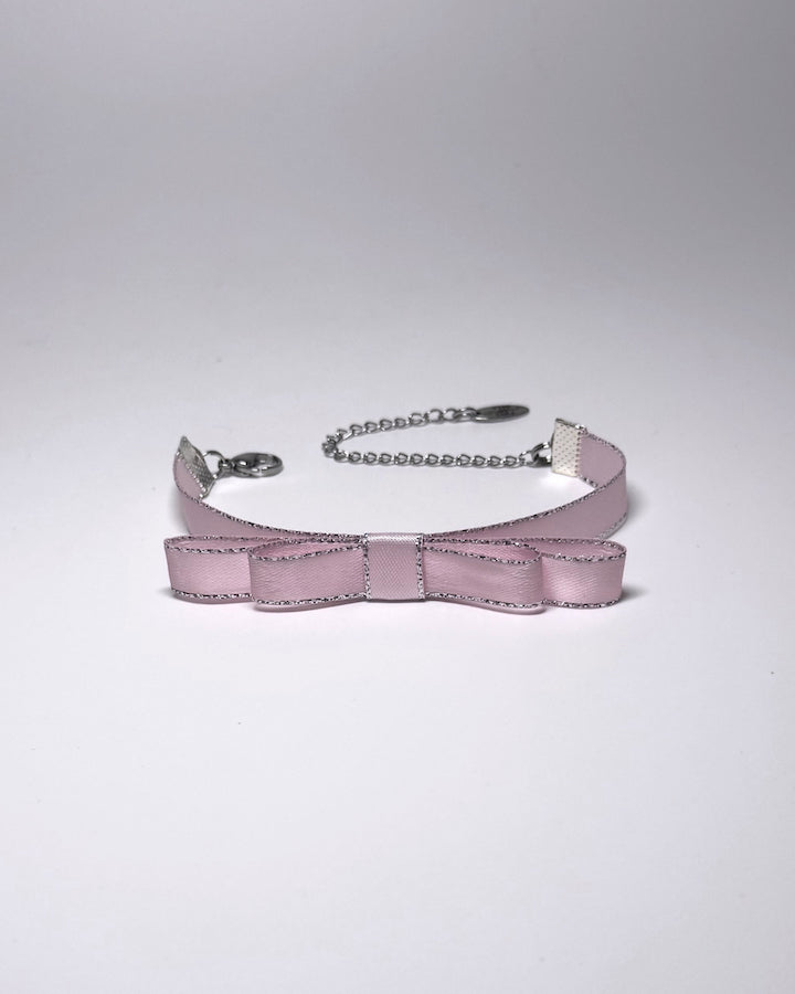 Pink Queen Bow Bracelet with Silver Metallic Trim